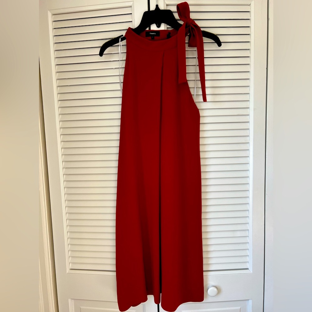 Theory Halter Tie neck red dress with pockets. Wedding cocktail gala dress